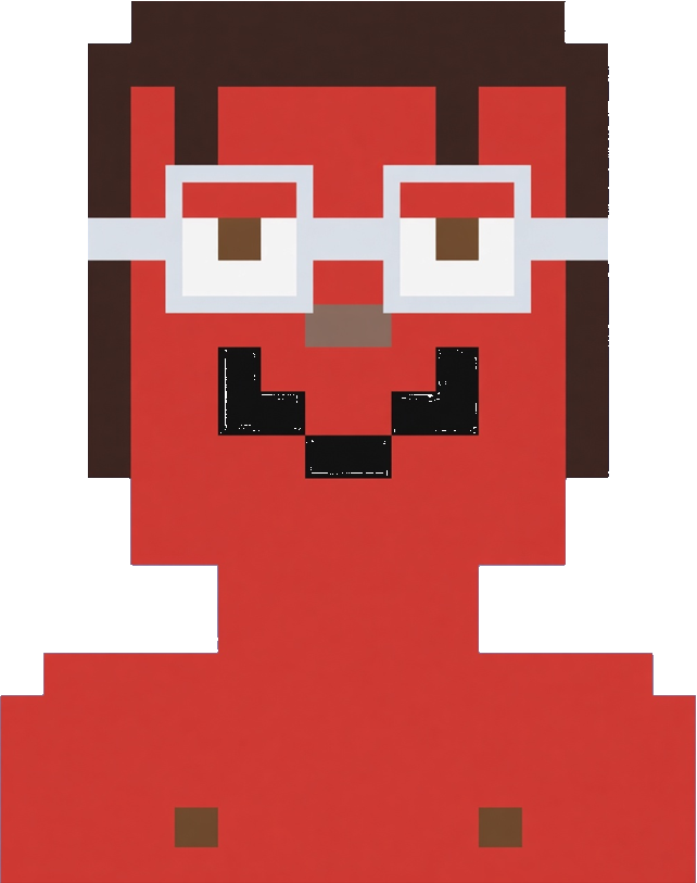 Original red pixel-art Mr. Nips with white glasses